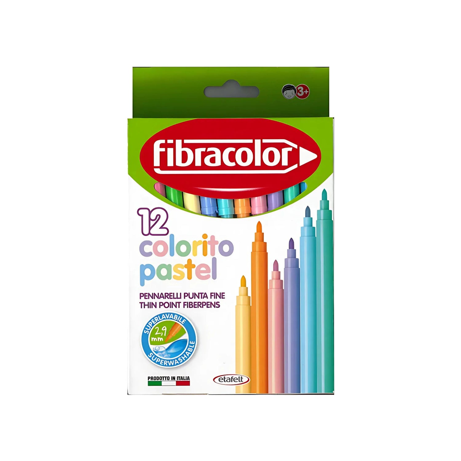 סט 12 טושים דקים בצבעי פסטל FIBRACOLOR