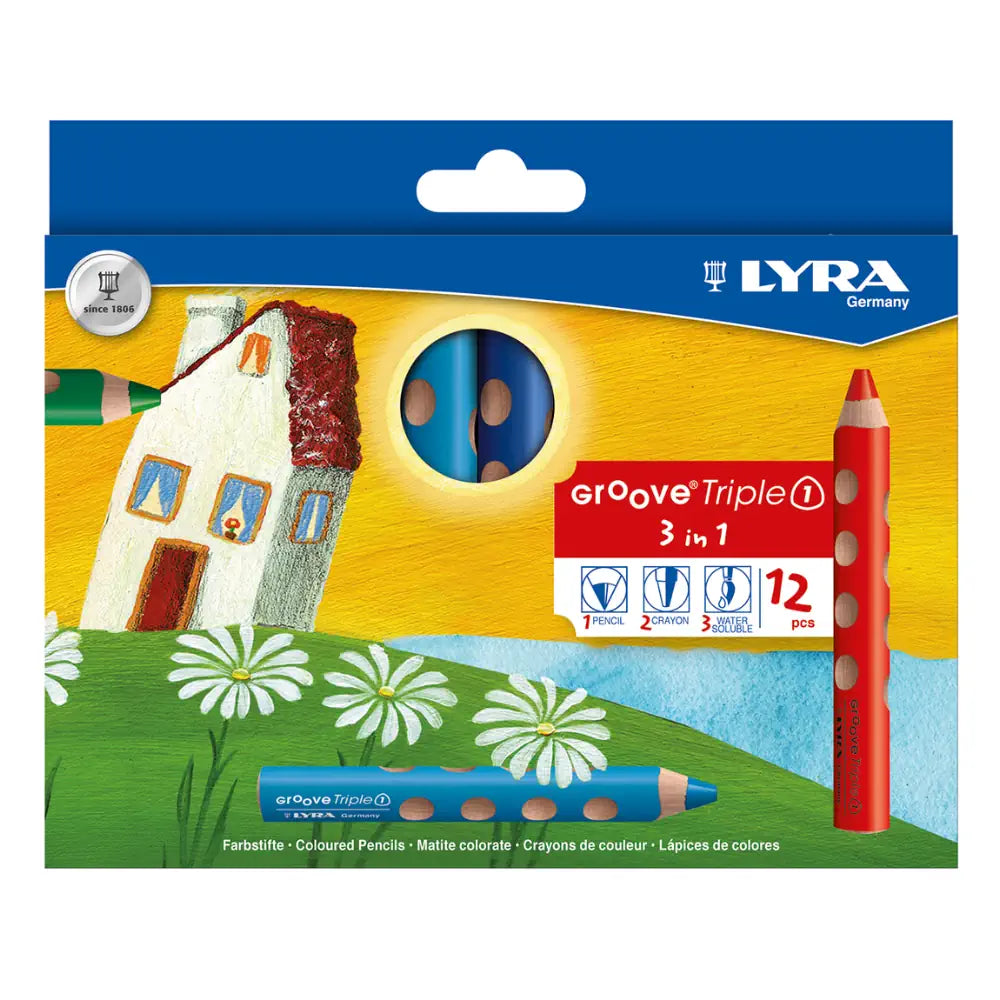 סט 12 עפרונות צבעוניים ג'מבו לאחיזה נכונה LYRA Groove