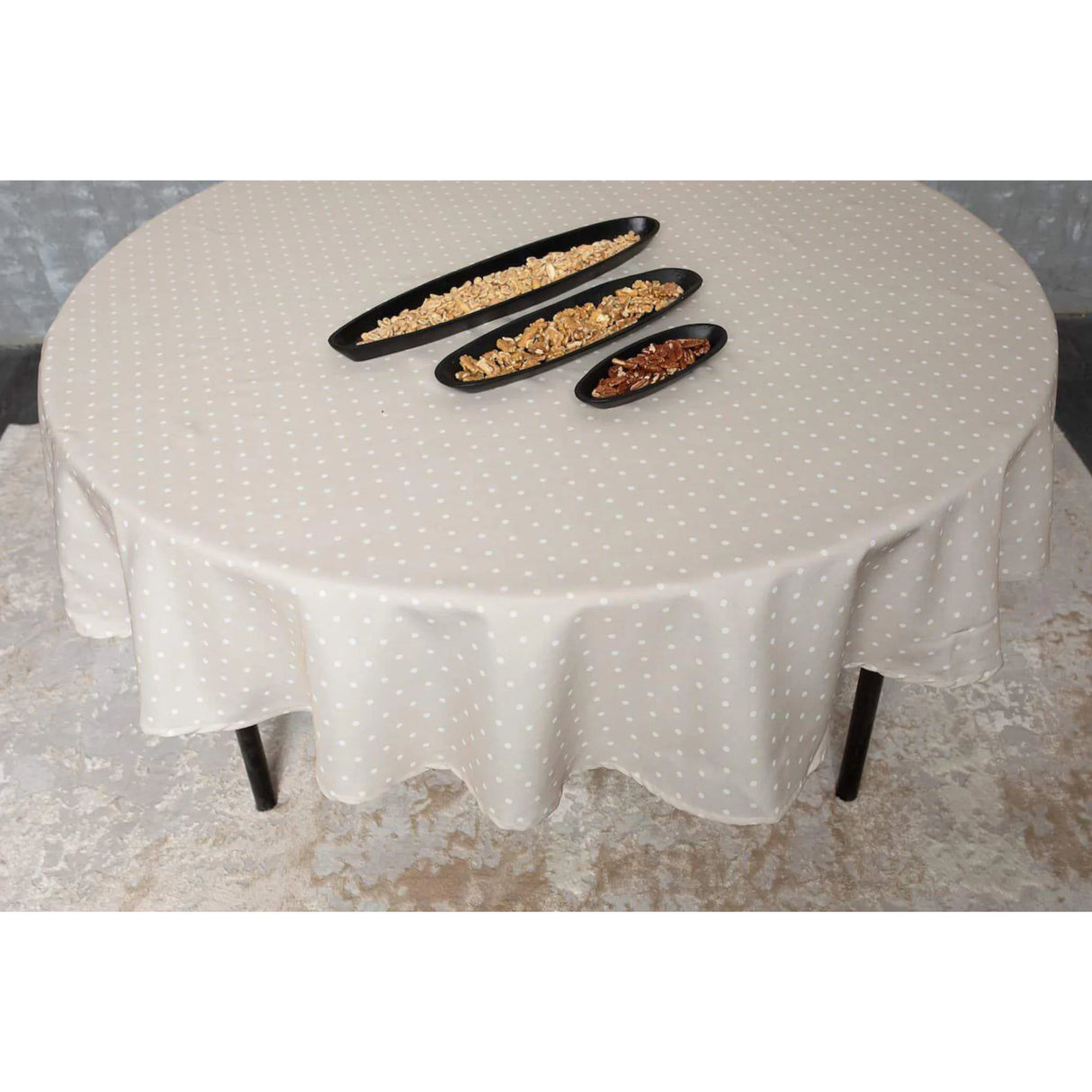 מפה עגולה לשולחן - איב נקודות 180 ס"מ בג' כהה