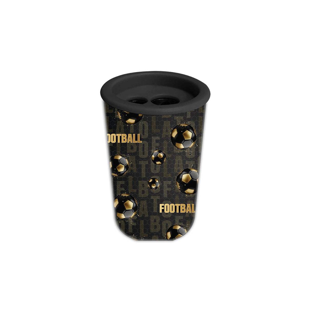 מחדד מיכל 2 חורים - כדורגל שחור זהב