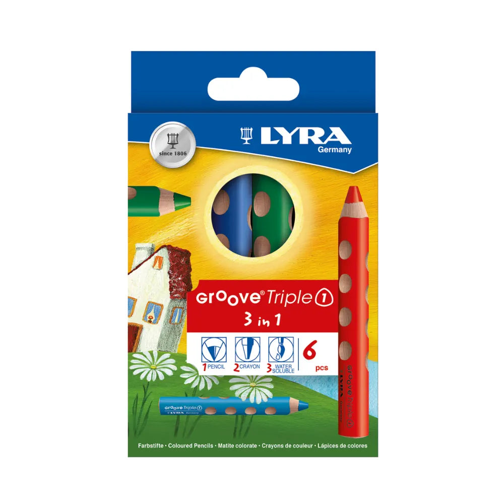 סט 6 עפרונות צבעוניים ג'מבו לאחיזה נכונה LYRA Groove