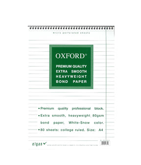 בלוק כתיבה לבן ספירל A4 שורה אוקספורד OXFORD