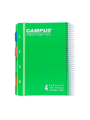 מחברת ספירל A4 + גומייה 4 נושאים שורה קמפוס CAMPUS